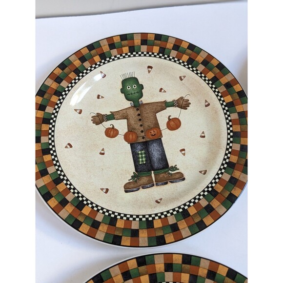 VTG 1998 Sakura Debbie Mumm HALLOWEEN Salad Plates SET OF 4 Witch Cat Pumpkin Ow - Picture 6 of 9